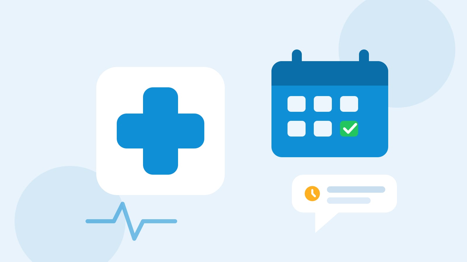 Flat illustration of a medical cross beside an appointment calendar and a reminder message