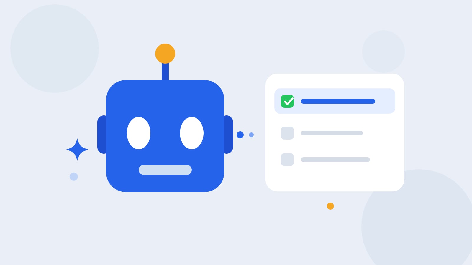 Flat illustration of a blue Kolo robot beside a comparison checklist card with the top row highlighted and checked in green
